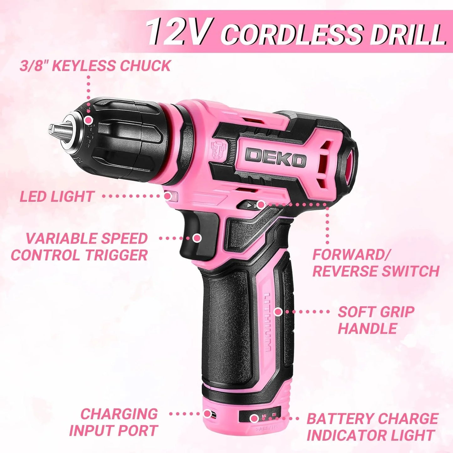 DEKODIY Home Mechanic Toolbox With 12V Cordless Drill Kit