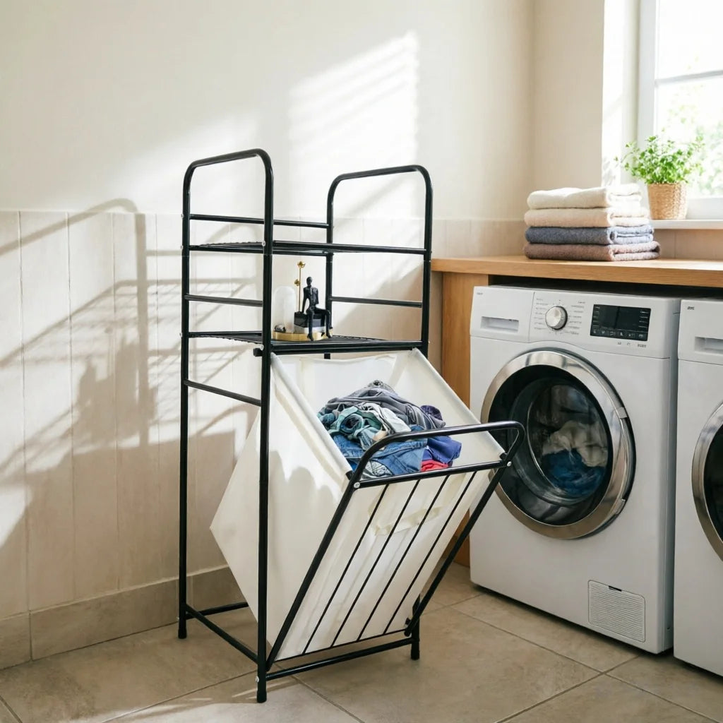 Tilt Out Laundry Hamper With Shelves And Removable Liner Bag