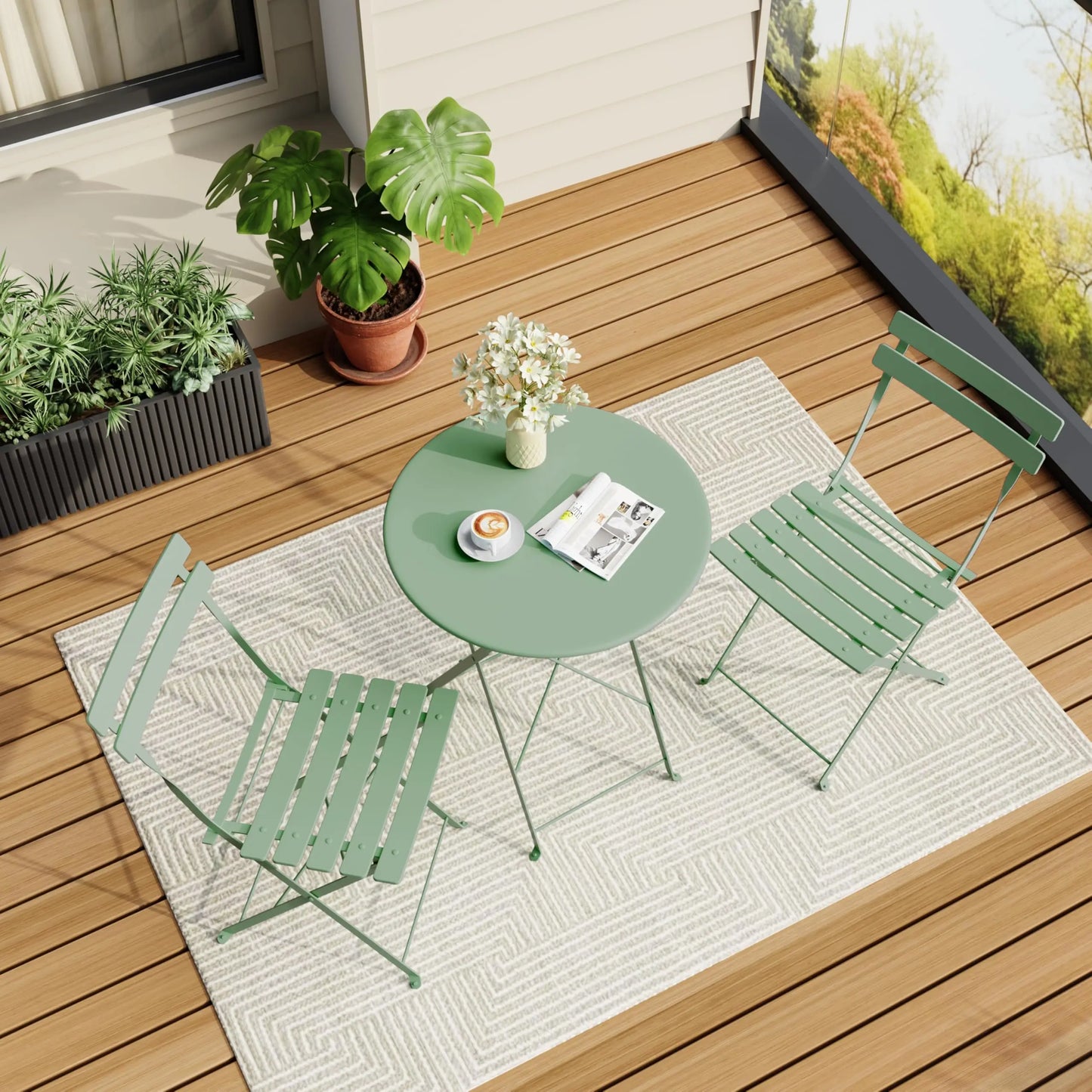 XIUWO Folding Bistro Table And Chairs Outdoor Patio Set