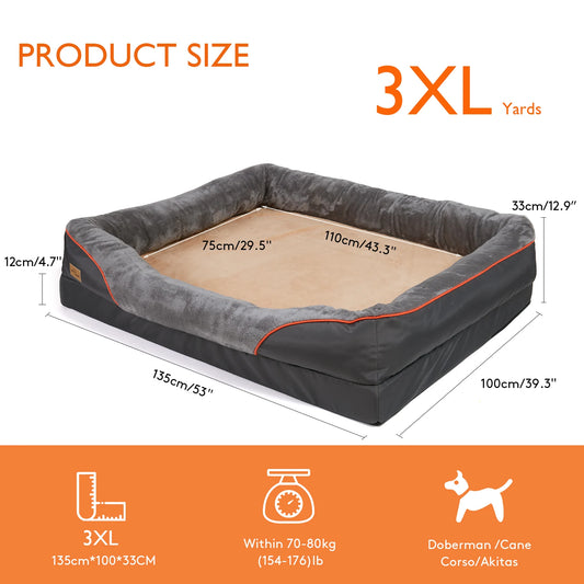 Bingopaw Jumbo Orthopedic Dog Bed Memory Foam Quilted Bolstered Sofa