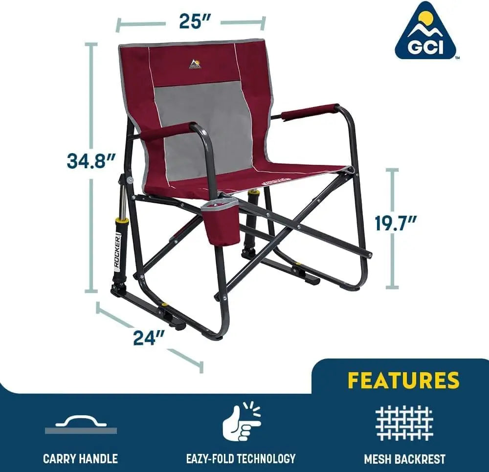 Portable Folding Rocking Camping Chair With Armrests And Drink Holder