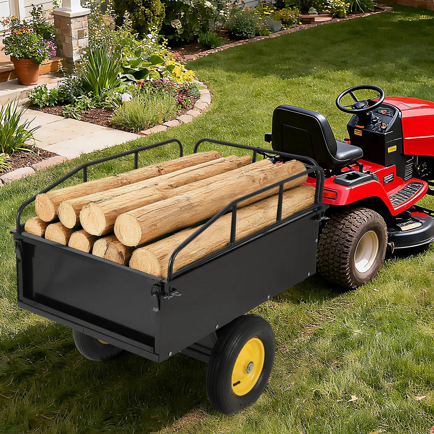 HiMISS Steel Dump Cart ATV Utility Trailer With Removable Sides