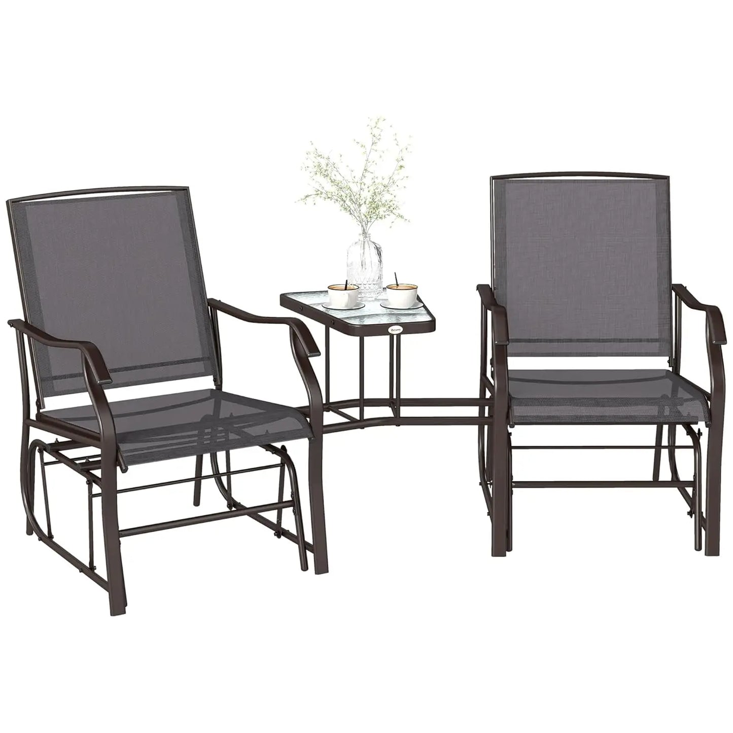 Outdoor Glider Chairs with Coffee Table, Patio 2-Seat Rocking Chair Swing Loveseat with Breathable Sling, Customized