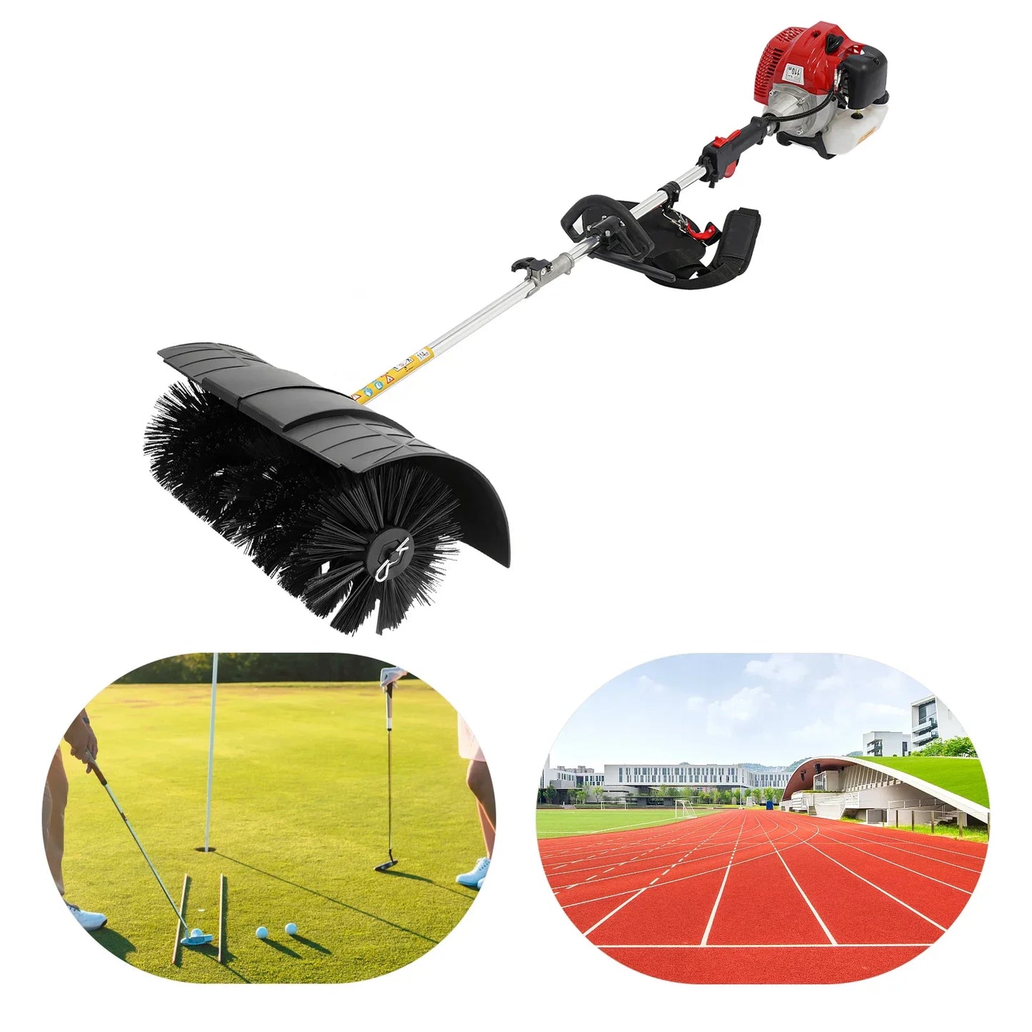 Hand Held Walk Behind Sweeper 2-Stroke 2.3Hp/1700W Gas Power Lawn Sweeper, Broom Petrol Walk Sweeper Brush Outdoor Garden