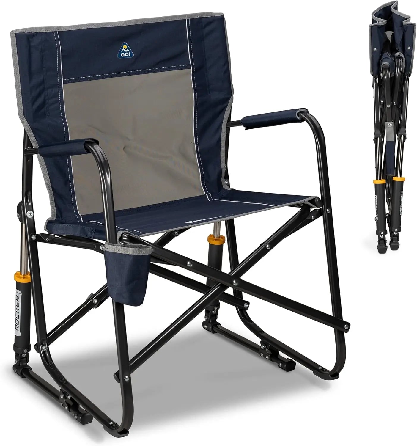 Portable Folding Rocking Camping Chair With Armrests And Drink Holder
