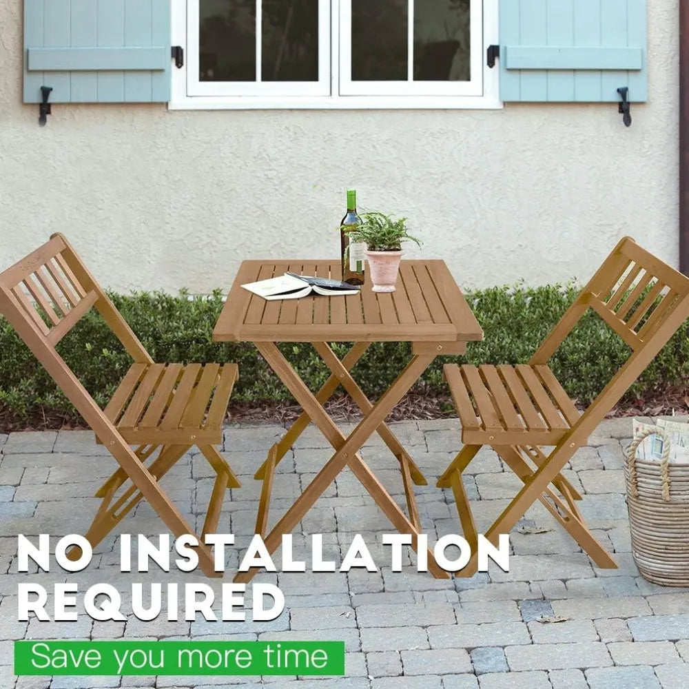 Acacia Wood Folding Patio Bistro Set With Chairs And Table