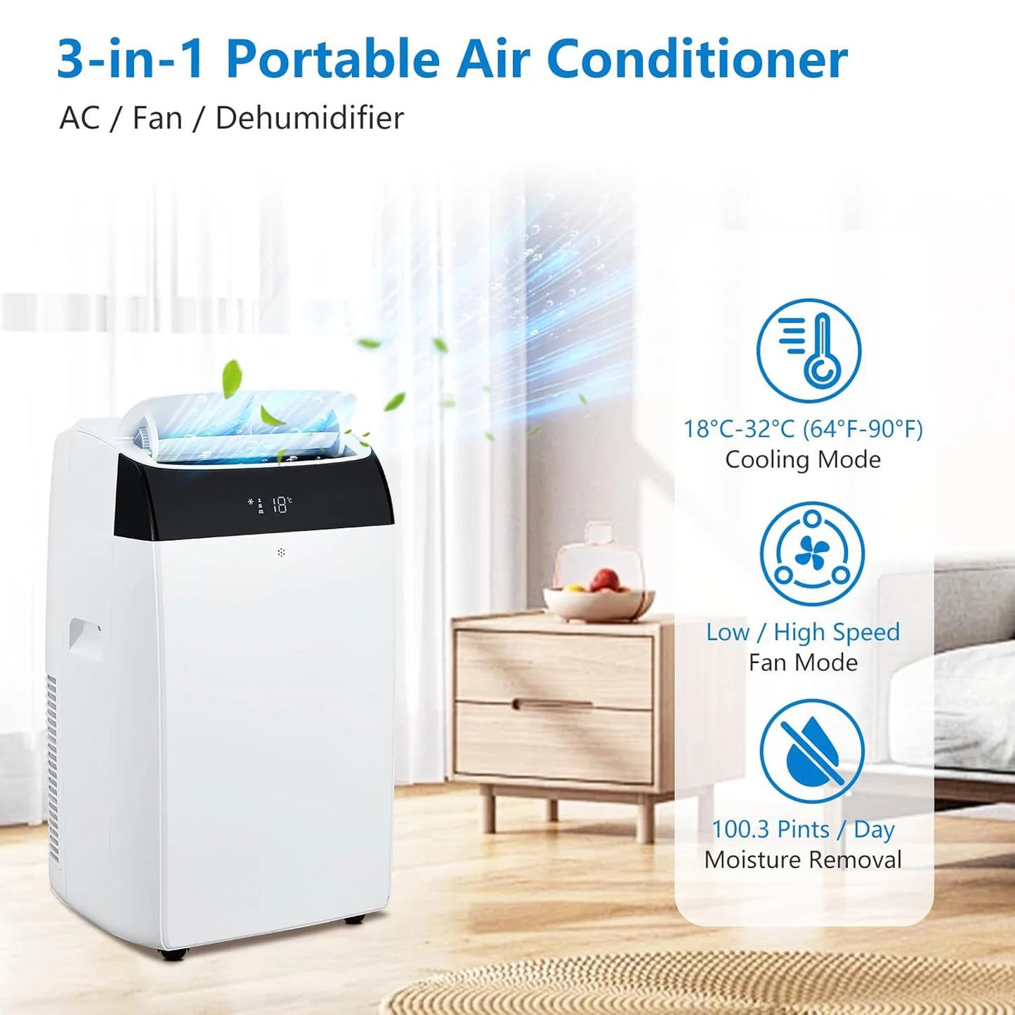 Adoolla Portable Air Conditioner 3 In 1 Cooling Fan Dehumidifier
