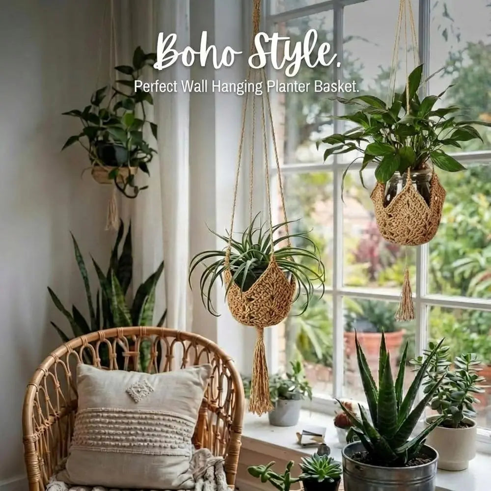 2 Pack Boho Plant Hanger, Large Hanging Planter Holder Pot Hanger Hanging Basket Wall Planters, Plants Lover Gift or Indoor Gard
