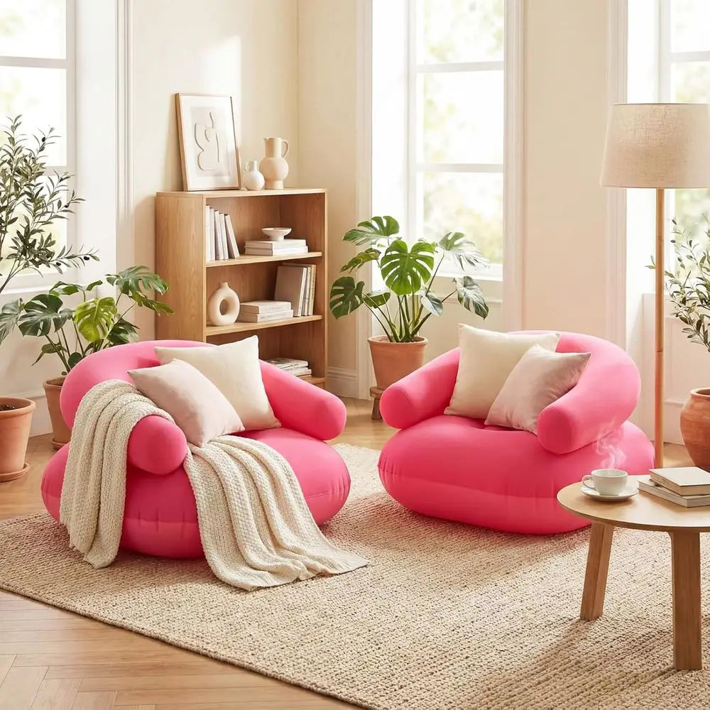 2 Pcs Inflatable Chairs for Adults - Portable Locking Sofa or Living Room Learning Camping Party (Hot Pink)