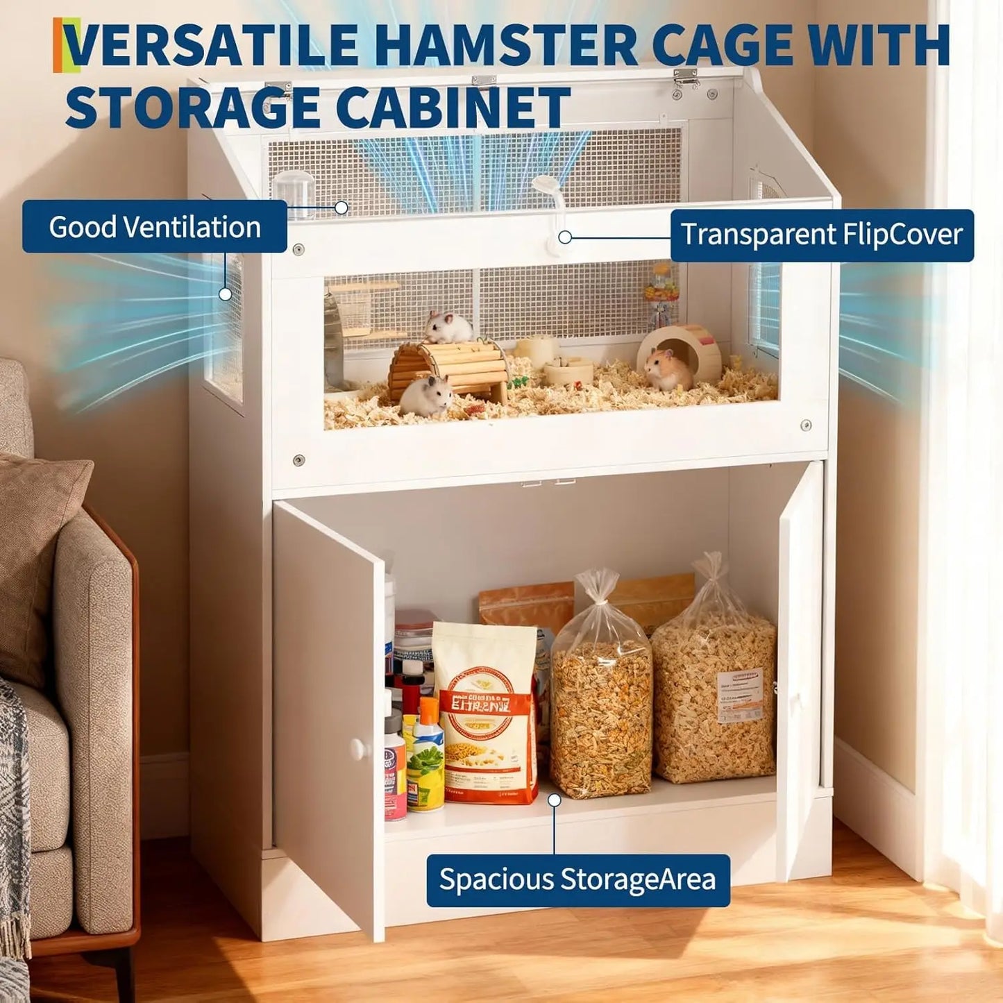 HiMISS Acrylic Small Animal Cage With Storage Cabinet