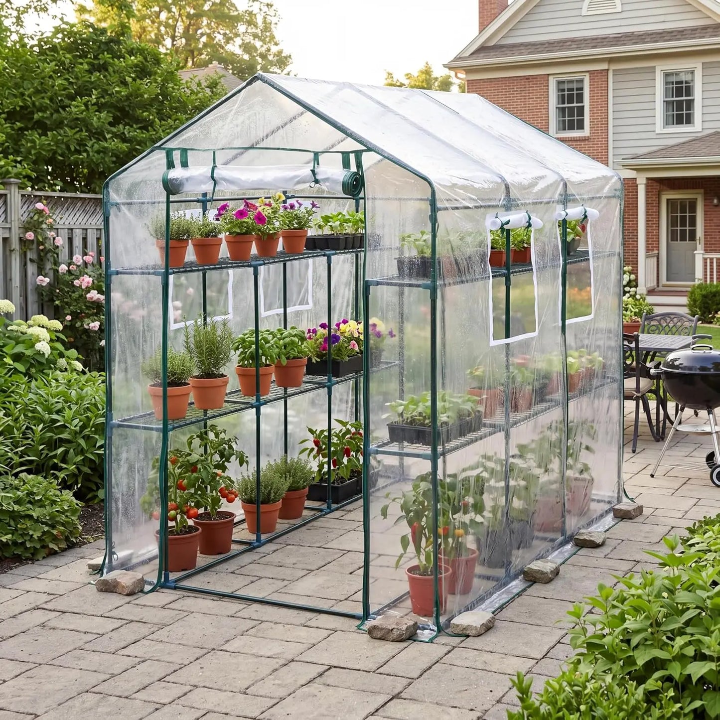 HiMISS Walk In Greenhouse With Eight Shelves And PE Cover