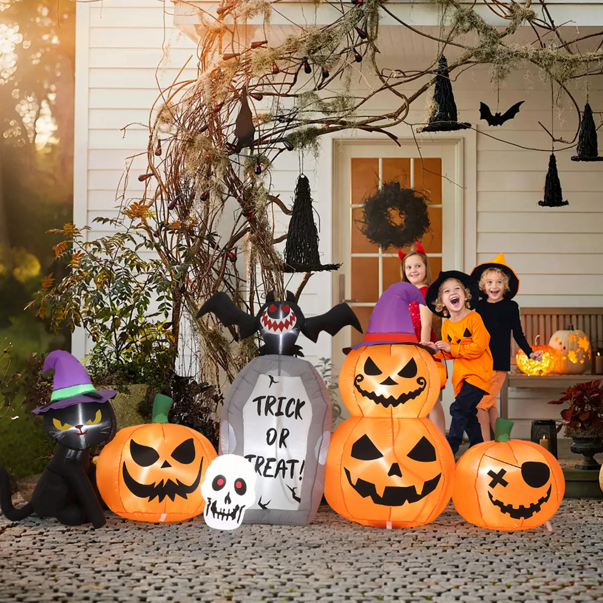 HiMISS Halloween Pumpkin Cat Tombstone Inflatable Yard Decor LED Lights