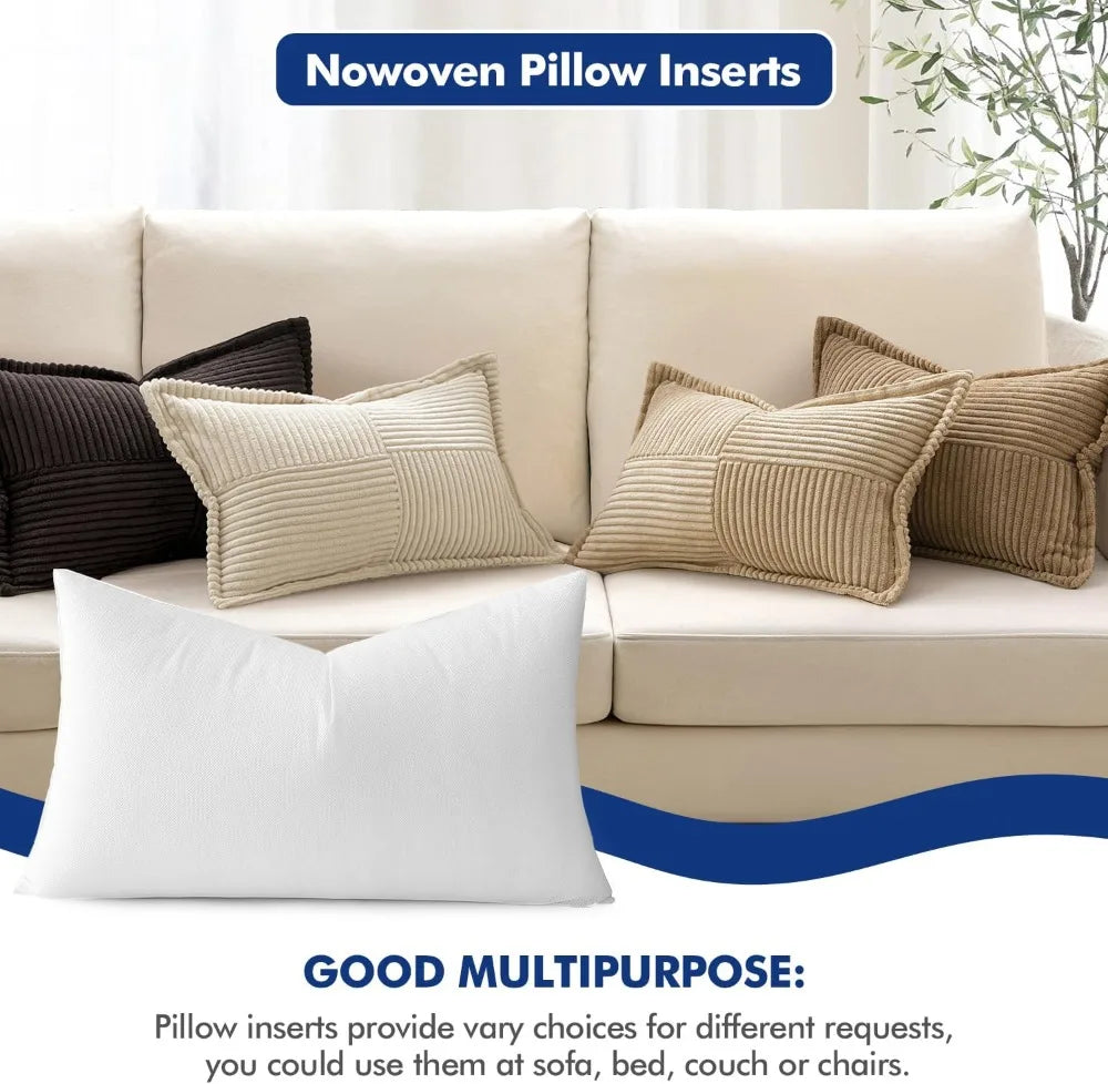 12x20 Inch Rectangle Throw Pillow Insert, Premium Fluffy Polyester Stuffer for Sofa Couch