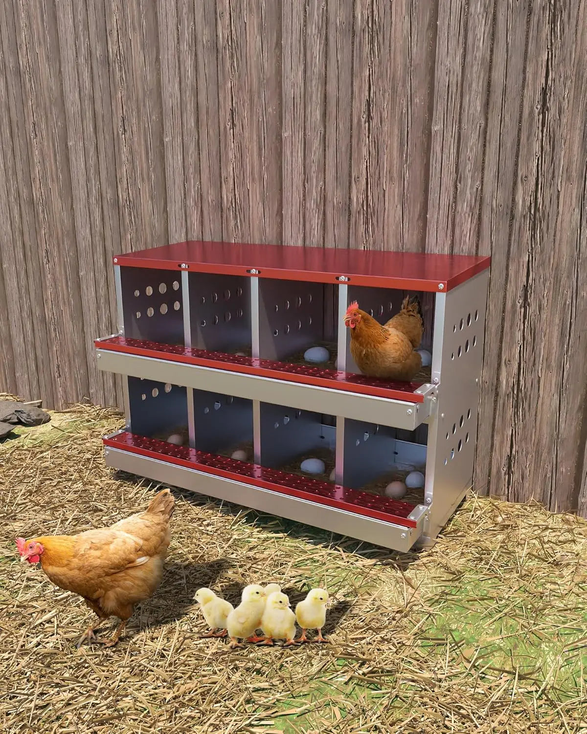 TWISTER.CK Metal Chicken Coop Nesting Box With Rollout Egg Collection