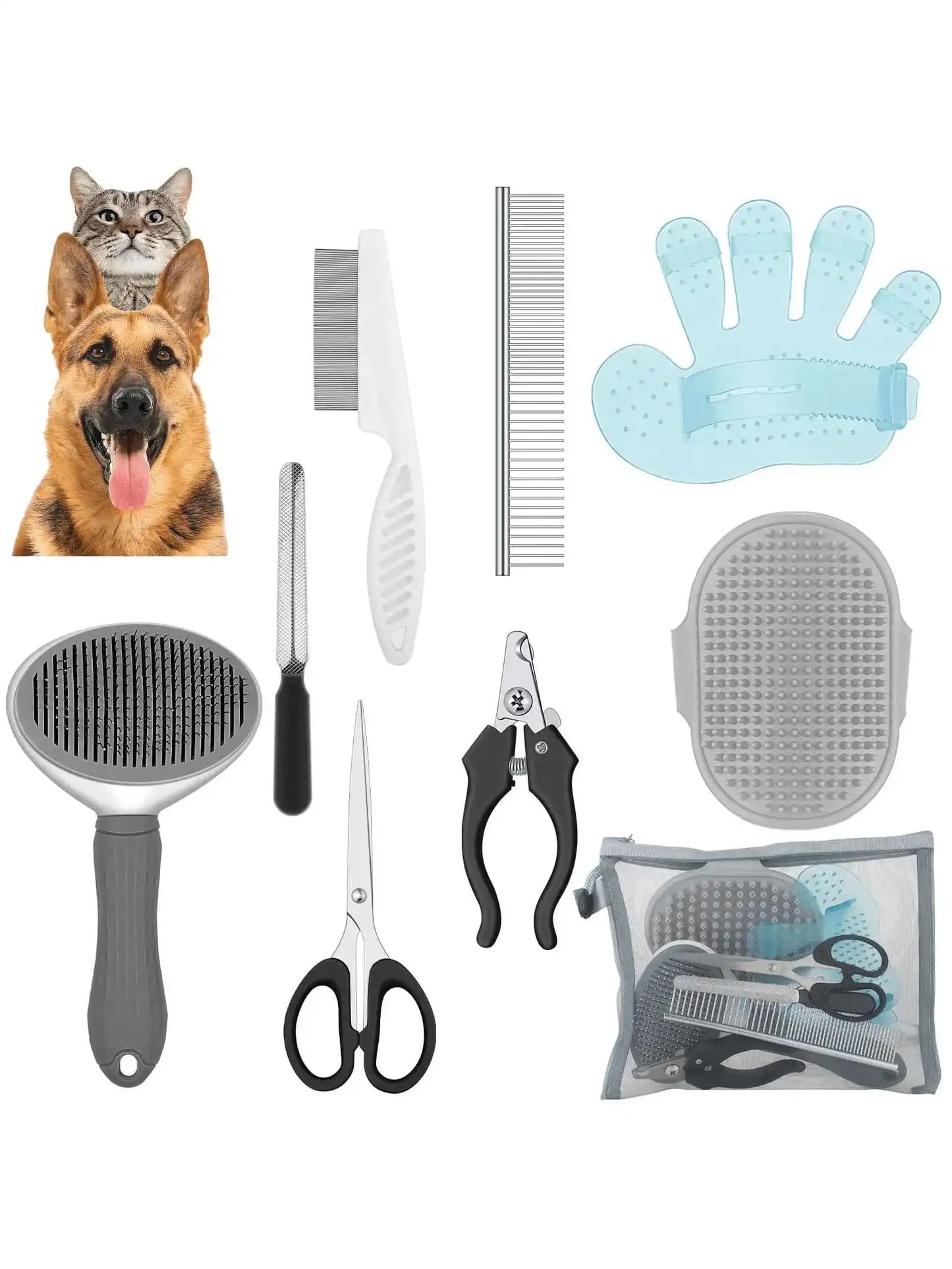 9-Piece Dog Grooming Kit With Deshedding Slicker Brush And Clippers