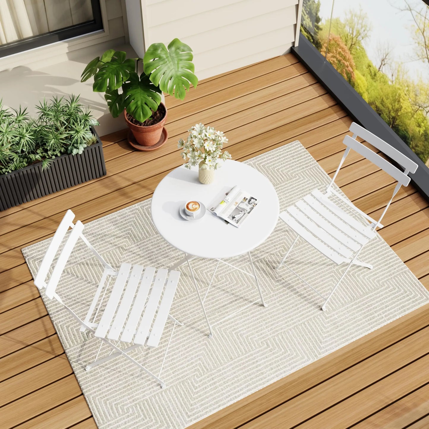 XIUWO Folding Bistro Table And Chairs Outdoor Patio Set