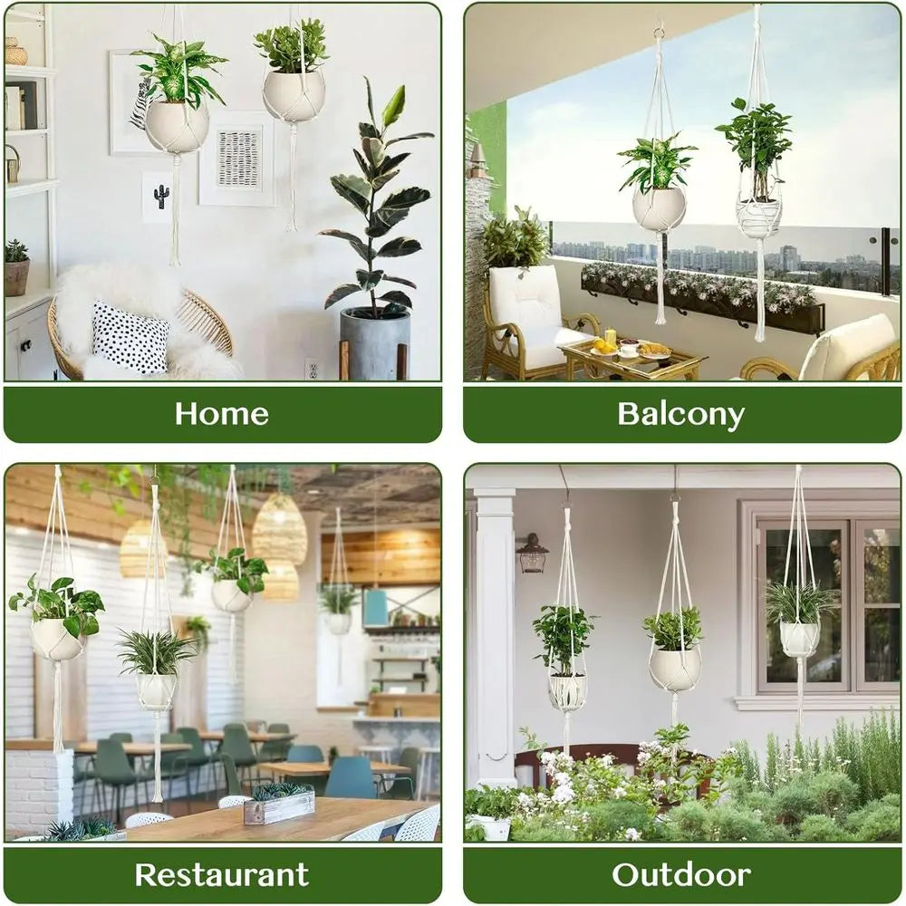6 Pack Hanging Planters, 43, Ivory | Indoor Outdoor, Includes 6 S Hooks and 6 Hook Nails, Hanging Plant Holder, Boho Home Decor