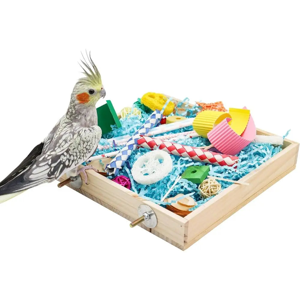 Bird Oranging Toys Box, Wooden Parrot Shredding Toys Box, Bird Chewing Toys, Birdcage Accessories, Suitable for Small Birds, Par