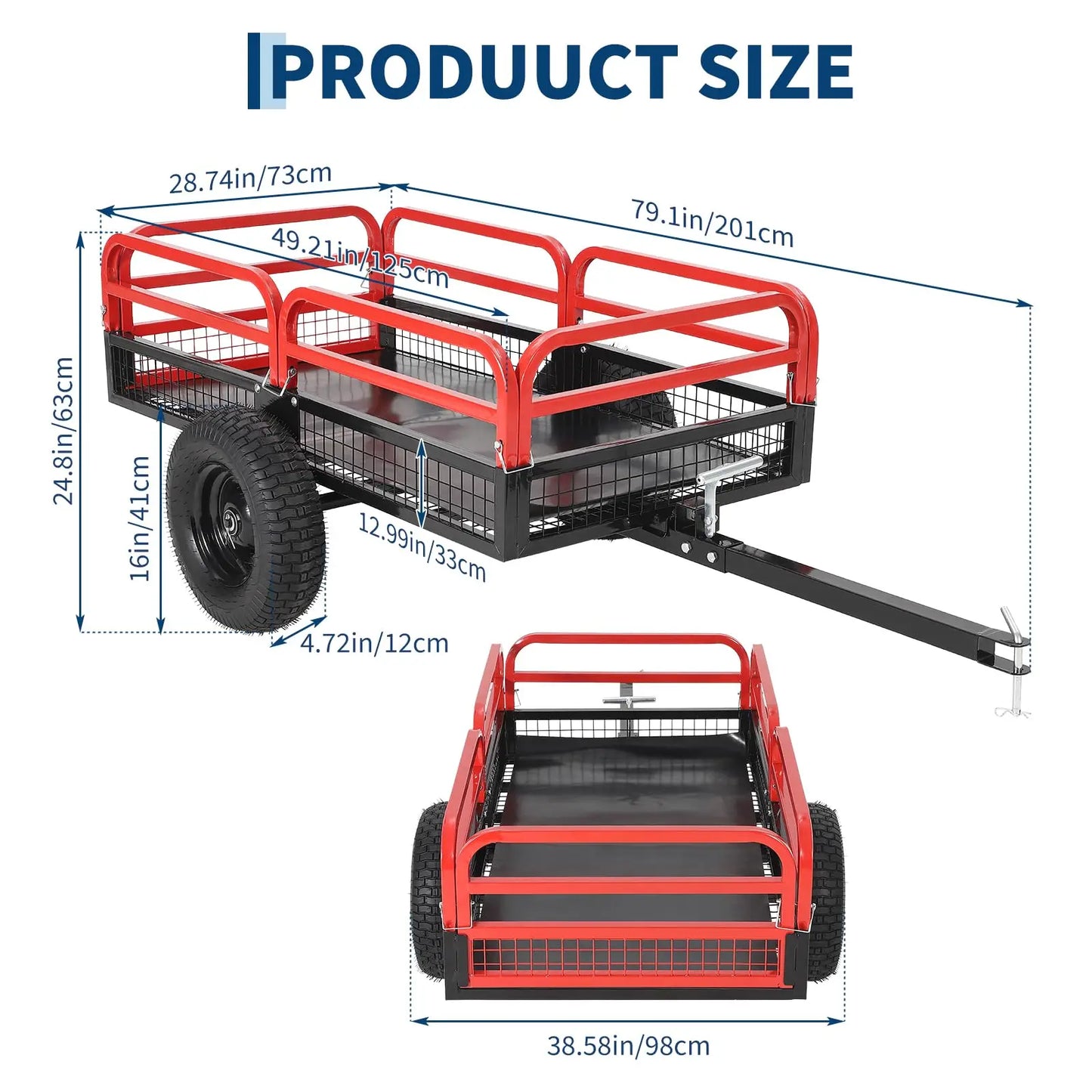 Acekool Heavy Duty Steel Garden Dump Trailer For Lawn Tractors