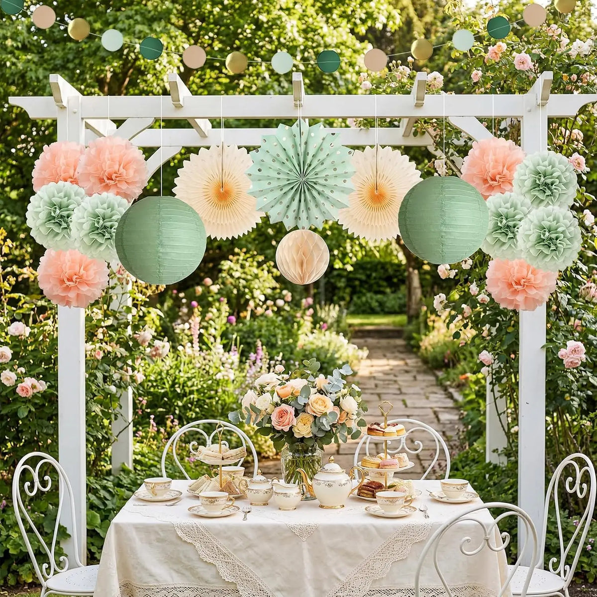 Wedding Party Decorative Paper Pom Poms and Flower Ball Decorations