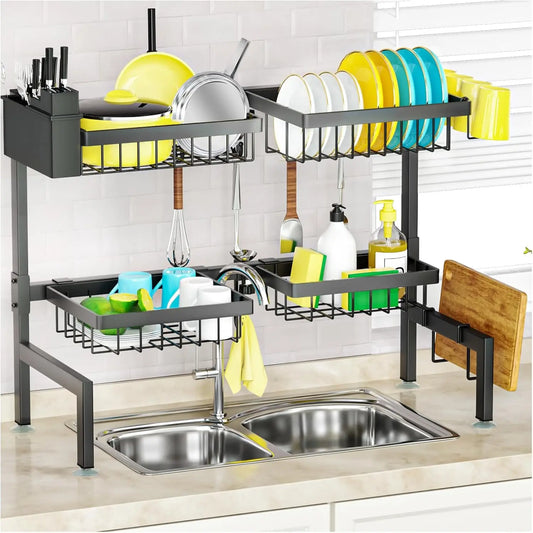 Over The Sink Dish Drying Rack 2-Tier With 4 Baskets