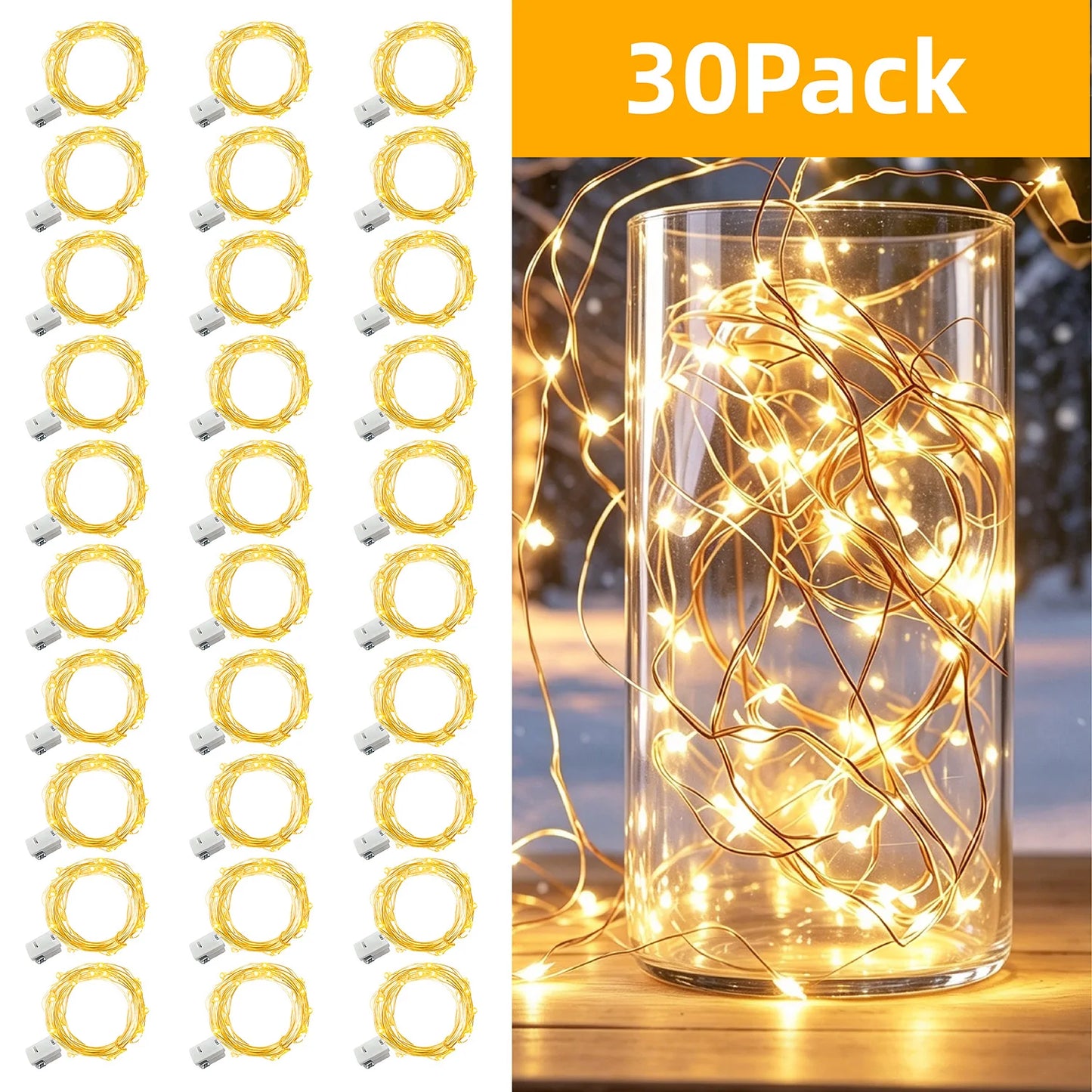 30 Pack LED Fairy Light Battery Powered String Light -6.5-foot 20 LED Silver Line Firefly Star Moon Light, Suitable for DIY Handmade Wedding Table Decoration, Party Bedroom Christmas Decoration, Room Decoration Christmas Deco