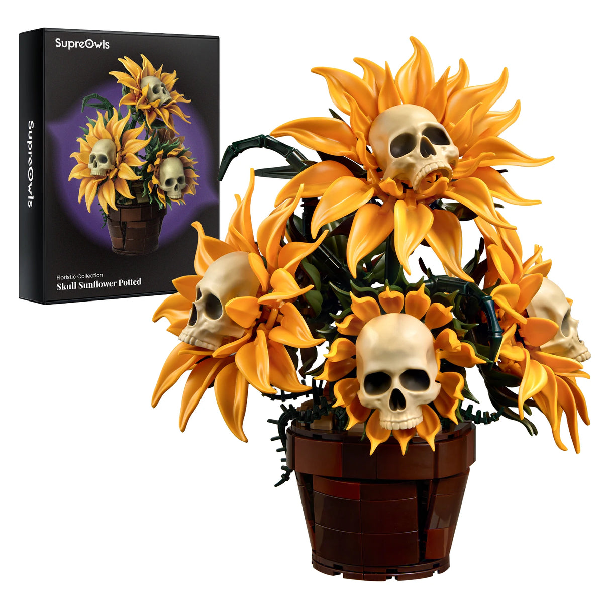 SupreOwls Skull Sunflower Building Blocks Set Gothic Floral Decor