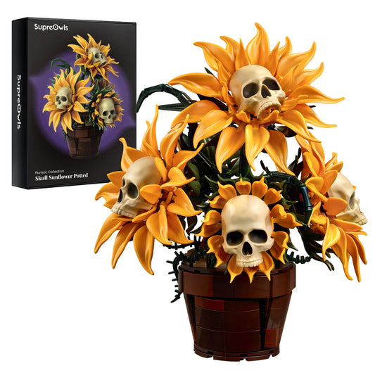 SupreOwls Skull Sunflower Building Blocks Set Gothic Floral Decor