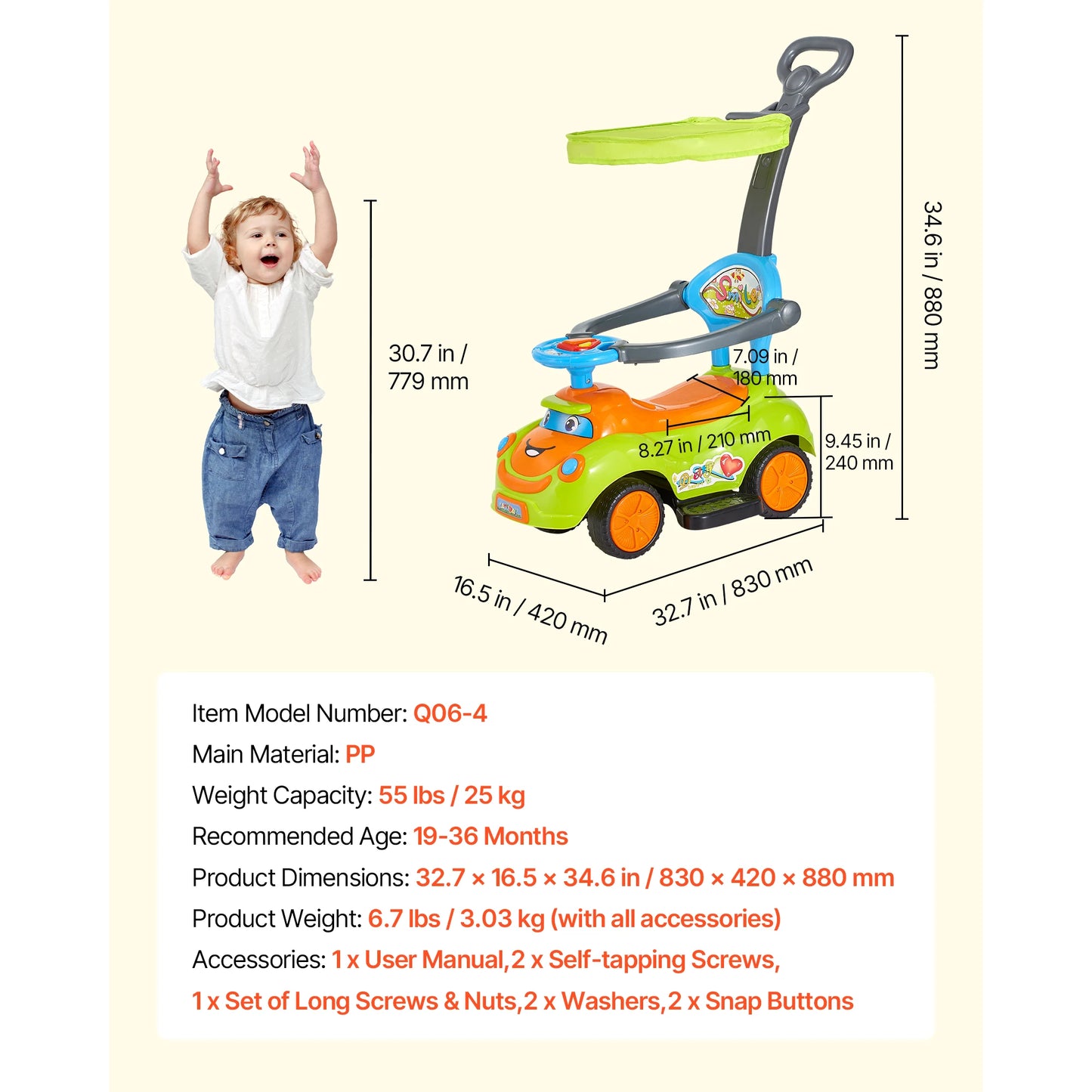 SucceBuy 55 lbs Ride On Push Car with Guardrails Handle & Under-seat Storage Foot-to-Floor Walker Around Buggy for Boys Girls