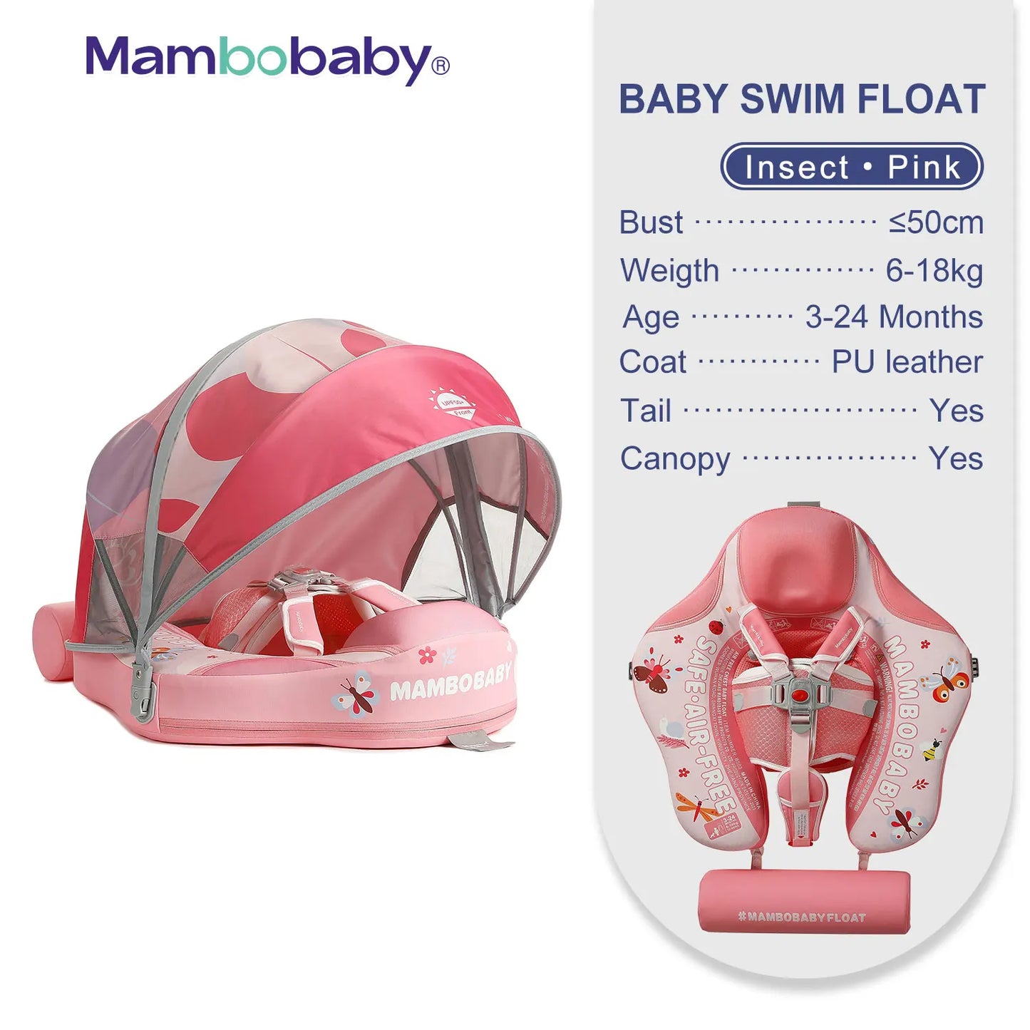 Mambobaby Animal Float Non Inflatable Baby Swimming Buoy With Canopy