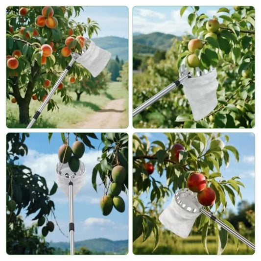 BURMONG Fruit Picker Tool with Stainl Steel Pole and Soft Basket Adjustable Tree Fruit Harvester for Apple, Mango, Avocado, Ora