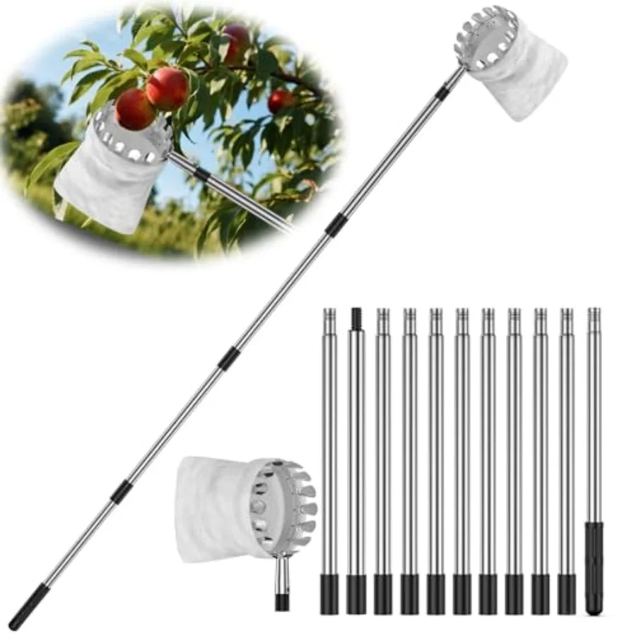 BURMONG Fruit Picker Tool with Stainl Steel Pole and Soft Basket Adjustable Tree Fruit Harvester for Apple, Mango, Avocado, Ora