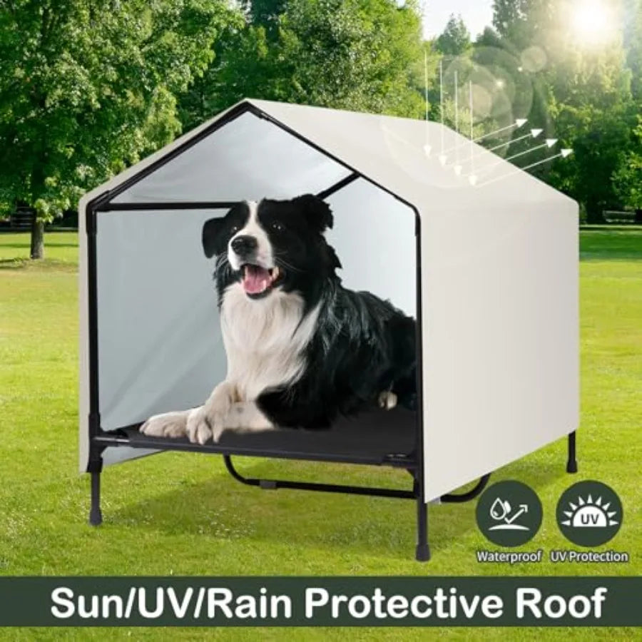 Indoor Outdoor Elevated Dog House With Canopy For Large Dogs