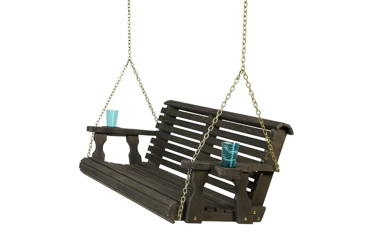 Heavy Duty 700LBS 4FT Wooden Porch Swing, Roll Back Design & Cup Holders for Outdoor, Custom