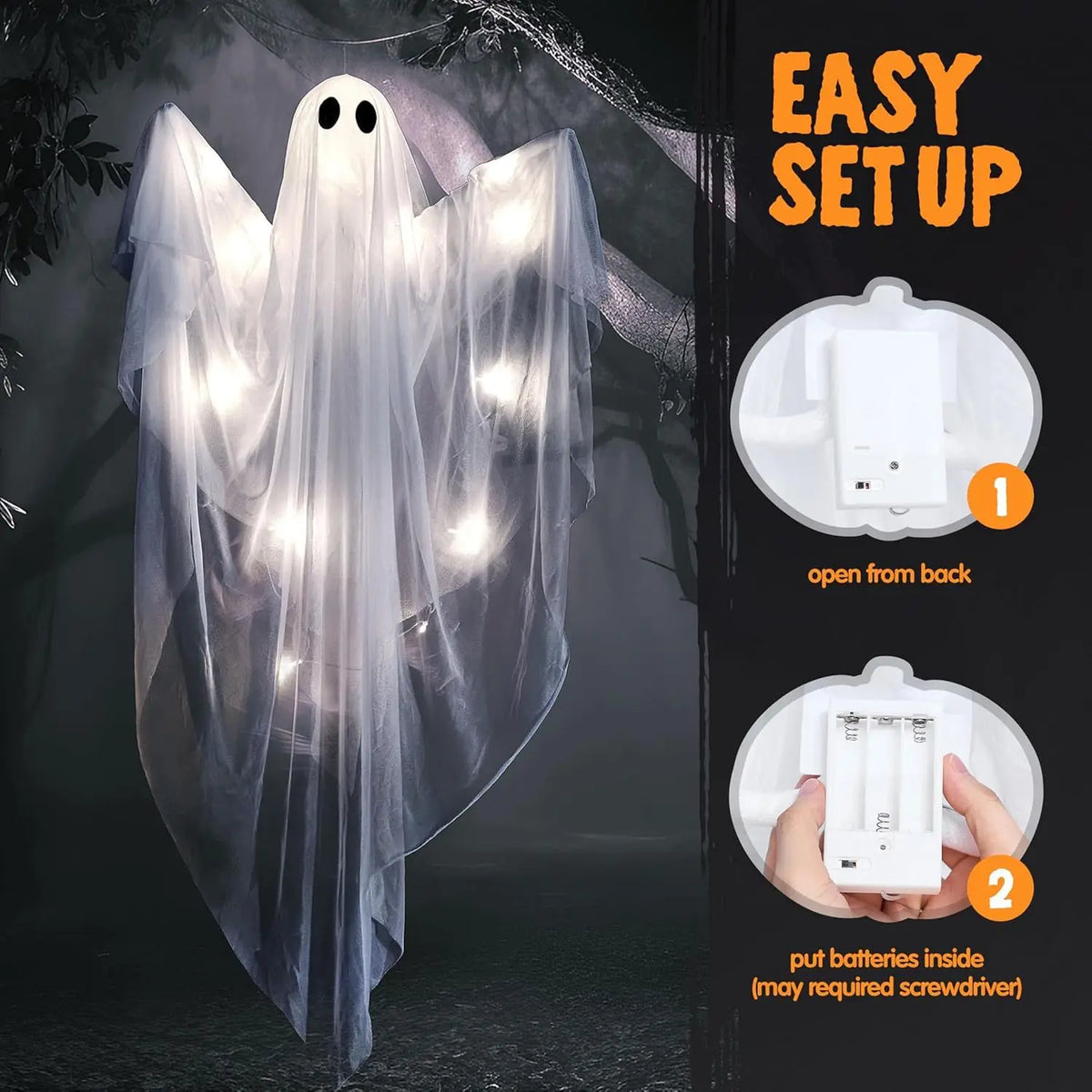 Light Up Hanging Ghost Halloween Decoration With Spooky LED Glow