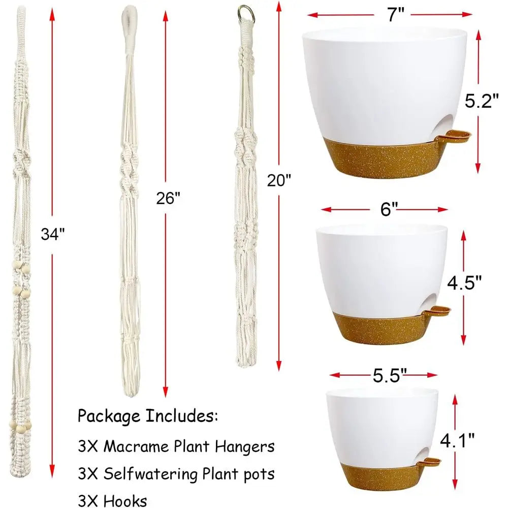 3 Sets Hanging Planters Indoor Plants Self-Watering Hanging Pots Plant Hangers Outdoor Hanging Lower Pots Drainage 3 Different S