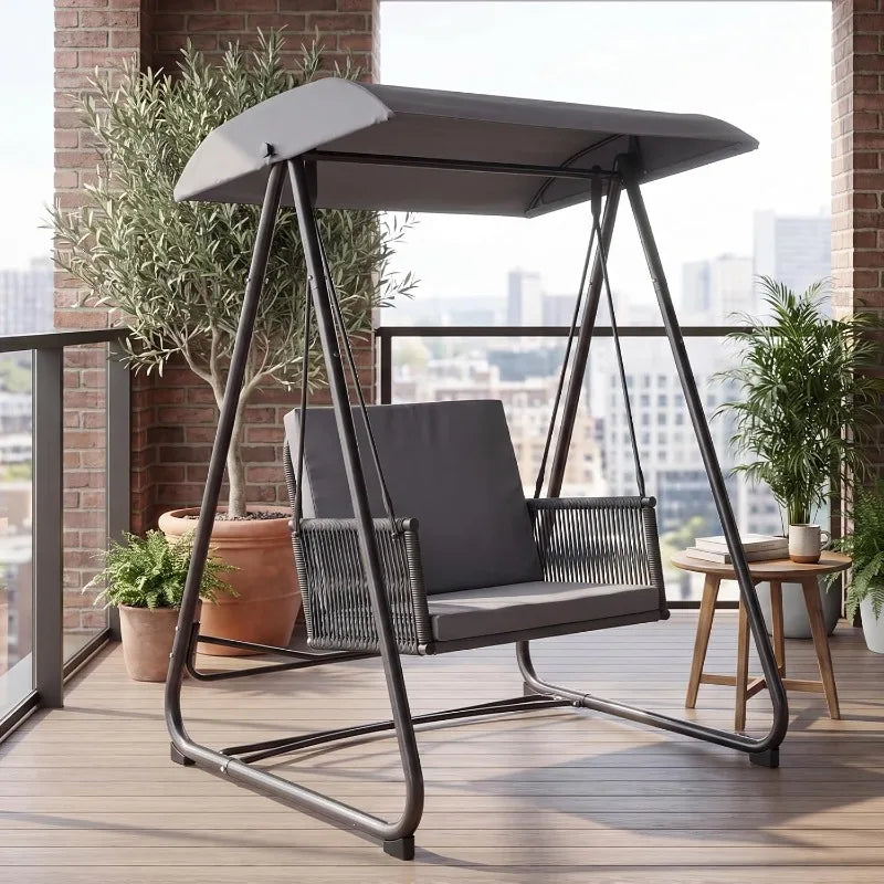 Outdoor Patio Swing Chair with Adjustable Canopy,Heavy-Duty Triangular Frame,Single Seat Garden Hammock Swing for Backyard,Porch
