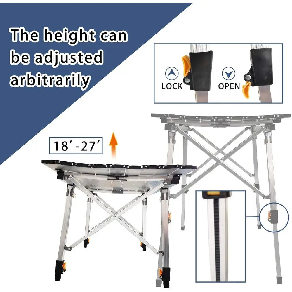 Adjustable Camping Table, Portable Outdoor Camping Table, Lightweight Portable Surface for Camping, Picnic, Beach Trips & BBQ (S