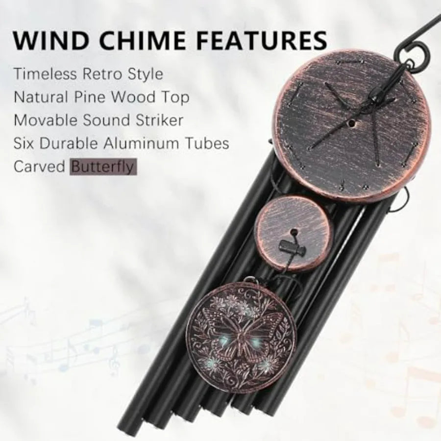 Butterfly Wind Chime for Outside Vintage Copper 3D Embossed Butterfly Wind Catcher Deep Tone, Resin Medallion Garden Outdoor Ha