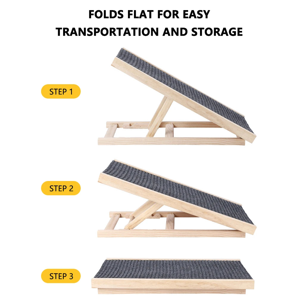 HiMISSDog Wooden Adjustable Folding Dog Ramp with Anti Skid