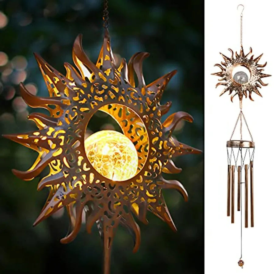 Solar Wind Chimes Outdoor Glowing Crackle Glass LED Waterproof Bells