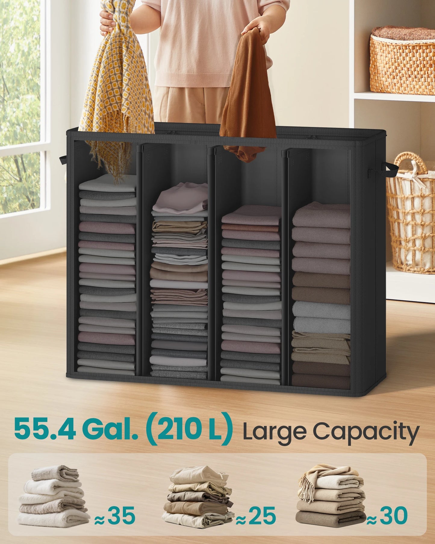 Songmics Laundry Hamper 4-Compartment Sorter With Lid And Liner Bags