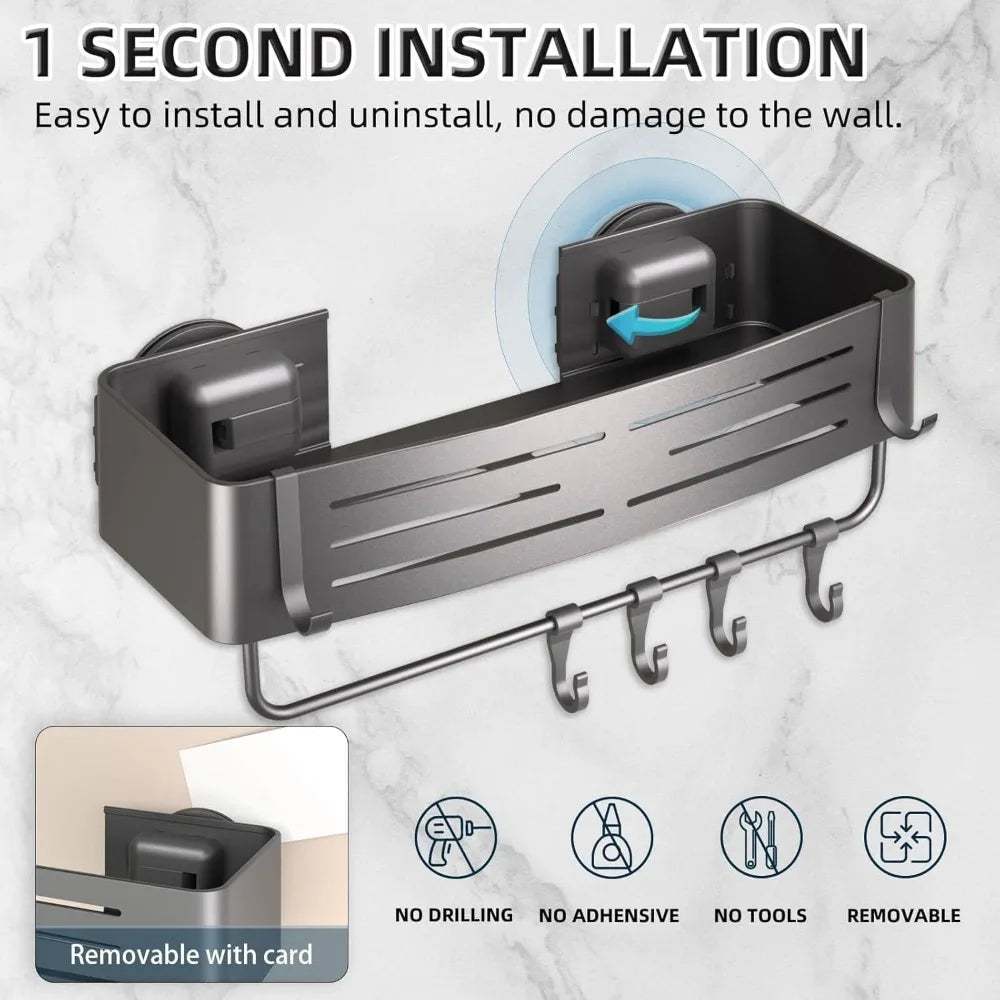 Two Pack Suction Cup Shower Caddy Set With Towel Bar