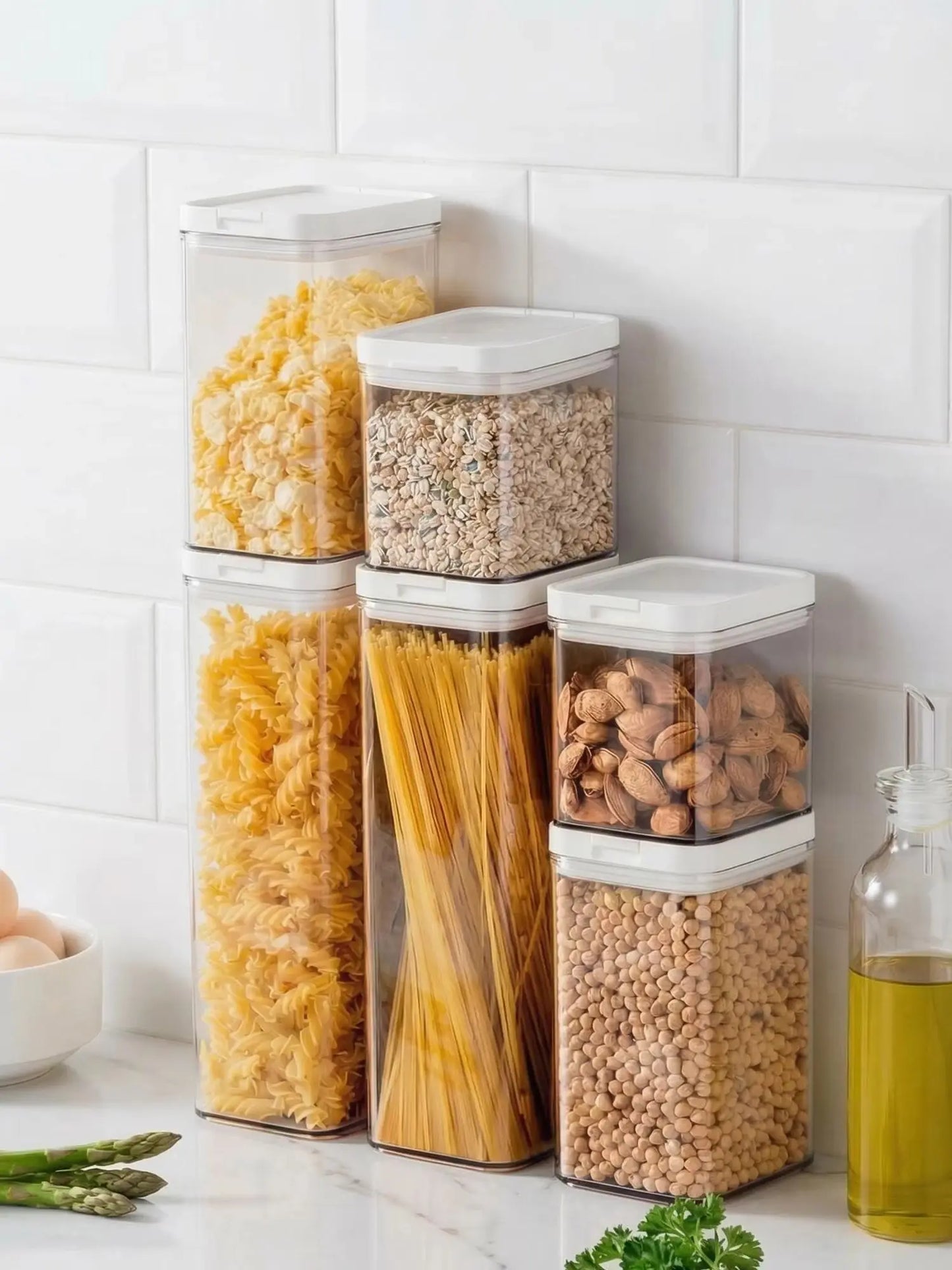 6pcs Set Airtight Food Storage Containers, Clear Plastic Sealed Jars with Flip Lid, Multi‑Capacity Kitchen Pantry Organizer for Pasta Cereal Snack