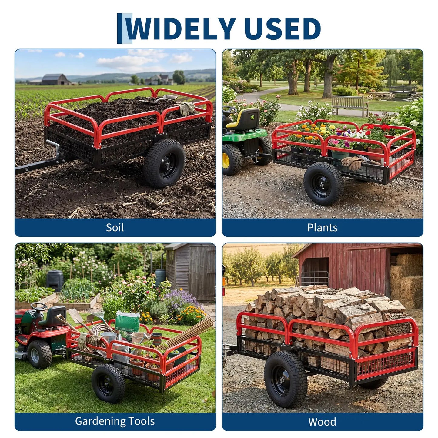 Acekool Heavy Duty Steel Garden Dump Trailer For Lawn Tractors
