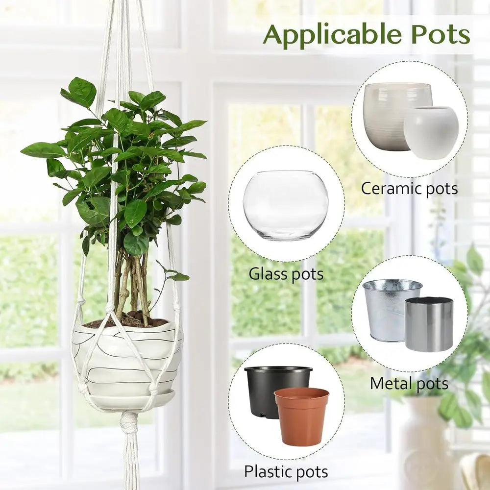 6 Pack Hanging Planters, 43, Ivory | Indoor Outdoor, Includes 6 S Hooks and 6 Hook Nails, Hanging Plant Holder, Boho Home Decor