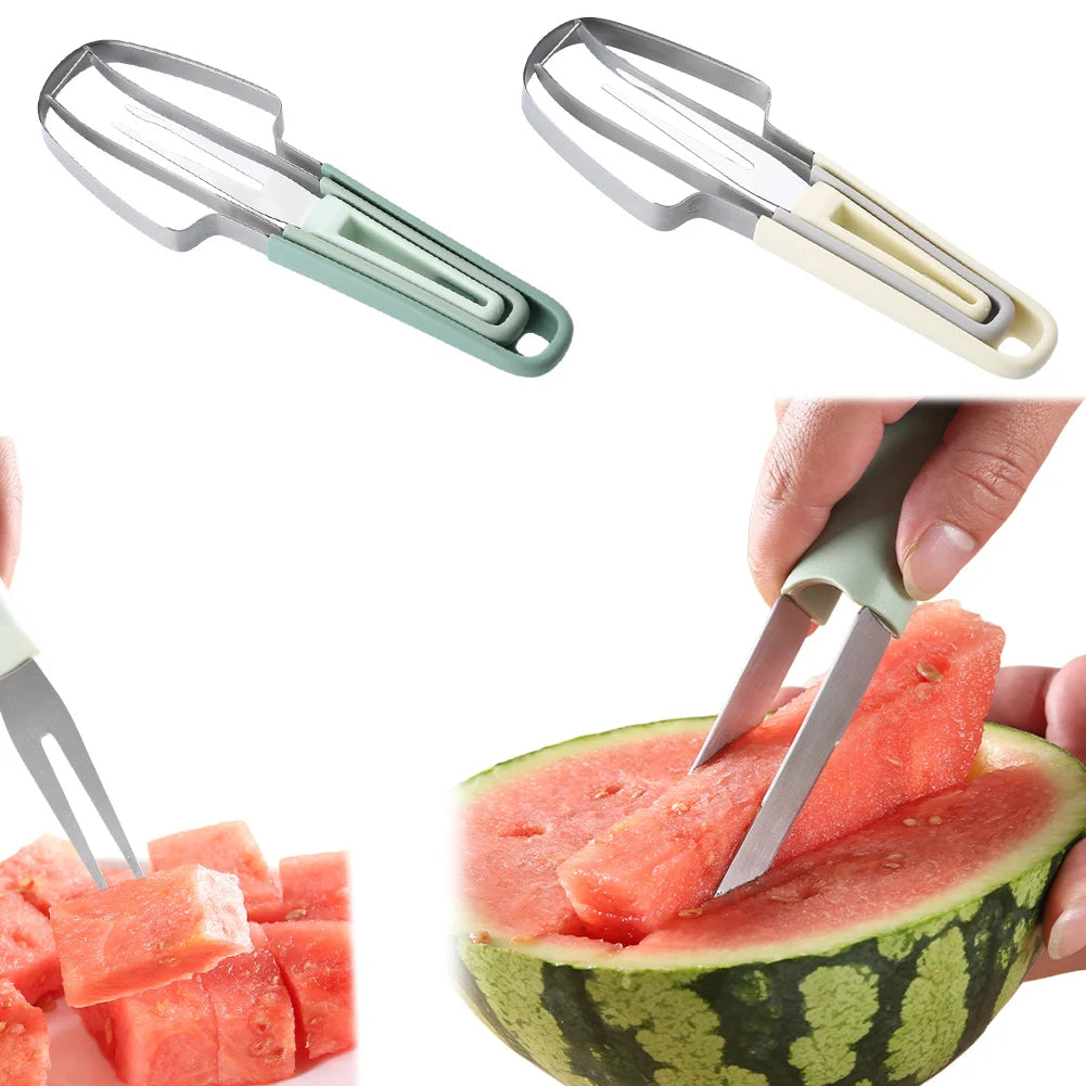 3-in-1 Watermelon Fork Slicer Cutter Watermelon Cutter Slicer Fork Set Stainless Steel Watermelon Cutter Slicer Tool for Camping