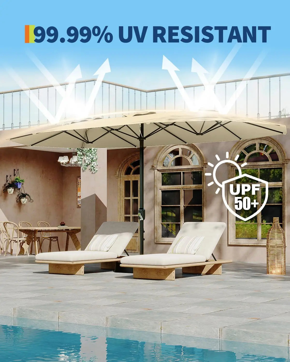 Twister Patio Umbrella Double-Sided Rectangle Market With Cross Base