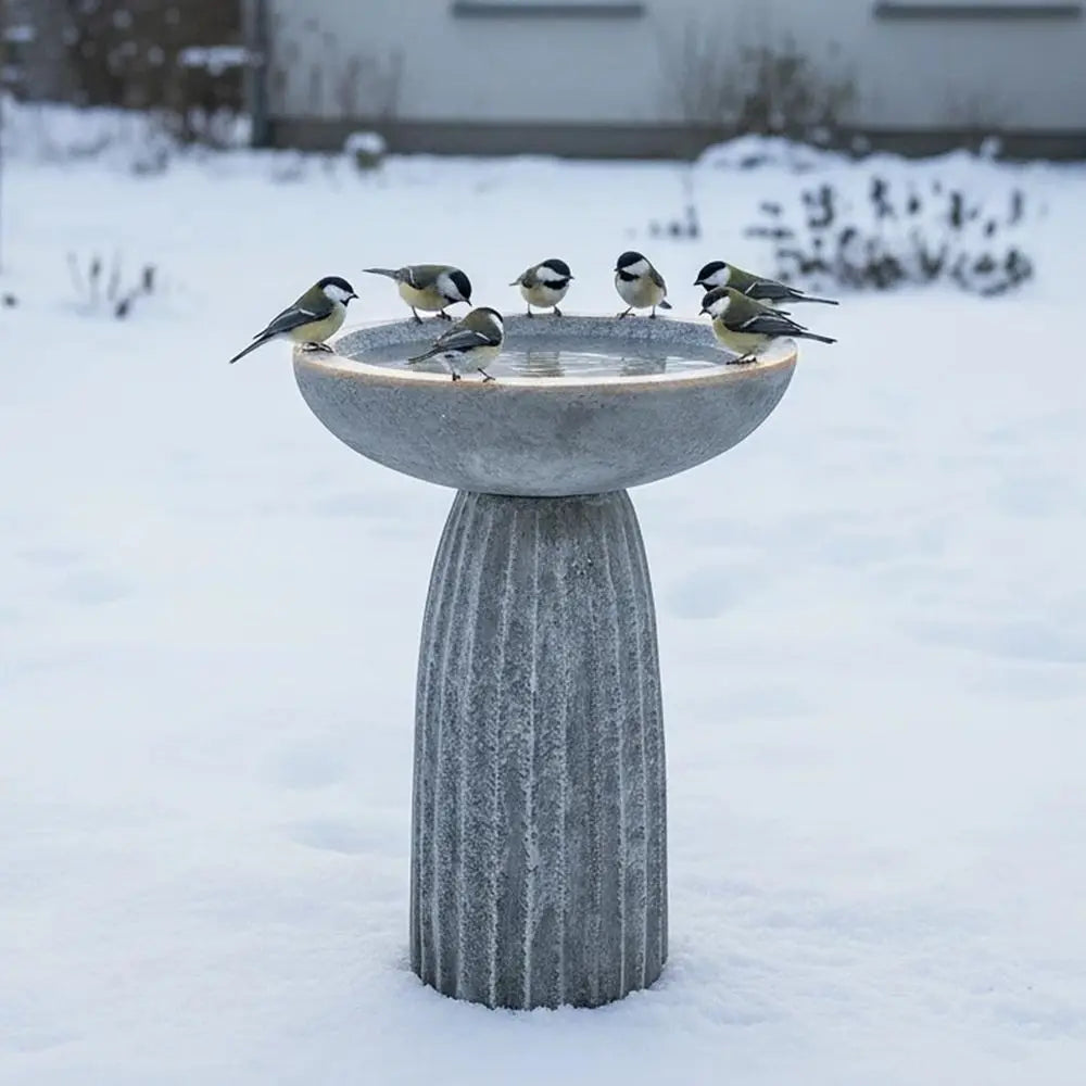 Fiber Reinforced Concrete Bird Bath With Textured Pedestal Outdoor Garden Decor
