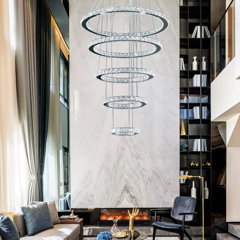 Modern Pendant Light Chandelier K9 Crystal Led Ring Luxury Nordic Ceiling Lamp Lustre Living Dining Room Hall Hang Decor Fixture
